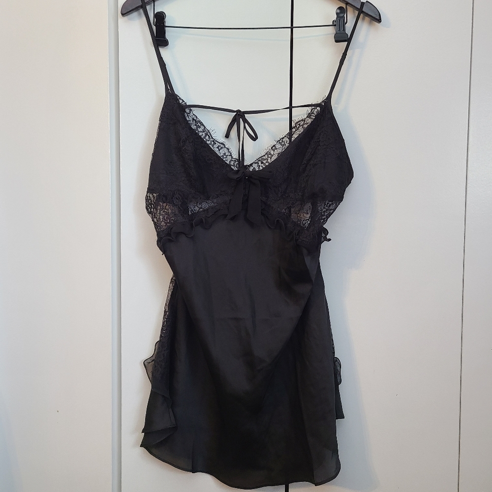 Valentine's Day satin black chemise lingerie lace bow